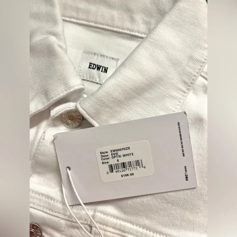 Anthropologie‎ Edwin Evie Optic White Jean Jacket Silver Hardware NWT Small - Picture 4 of 12
